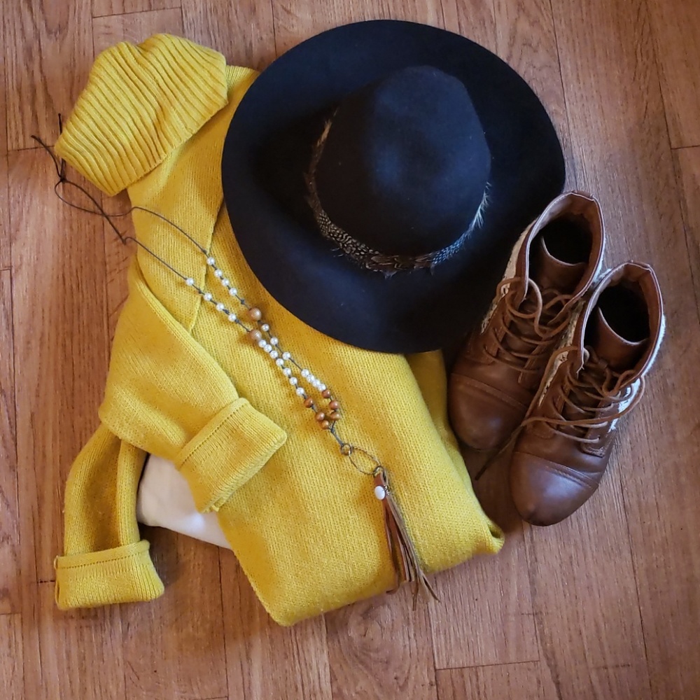 MUSTARD Split Front Long Sweater